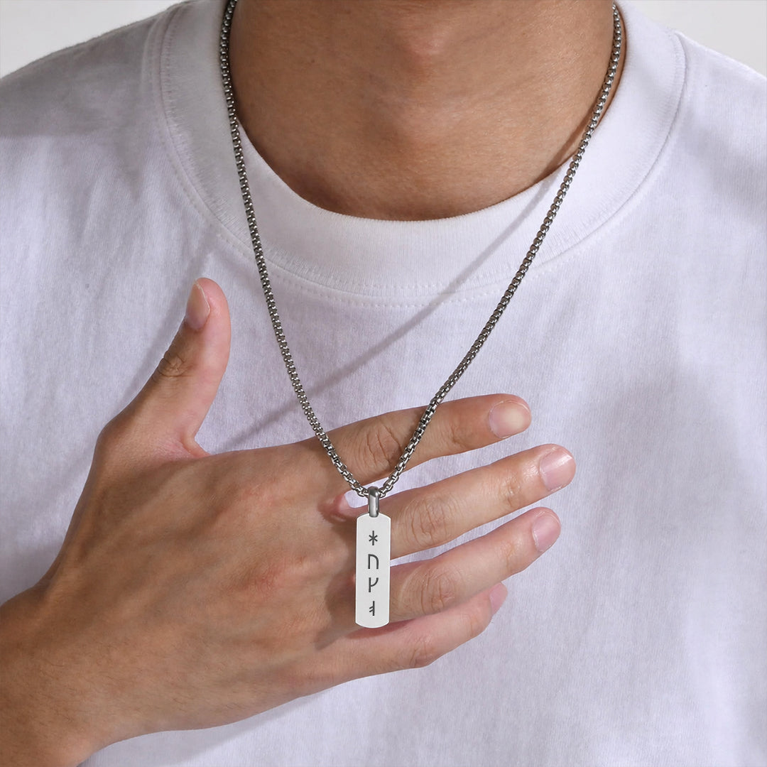 Collier Runes Viking Gravé Homme