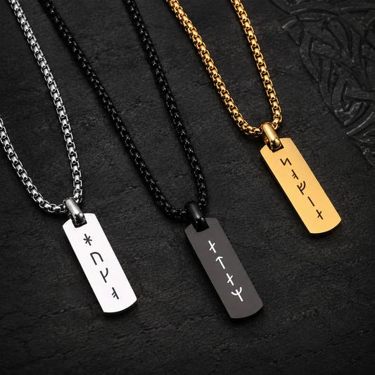 Collier Runes Viking Gravé Homme